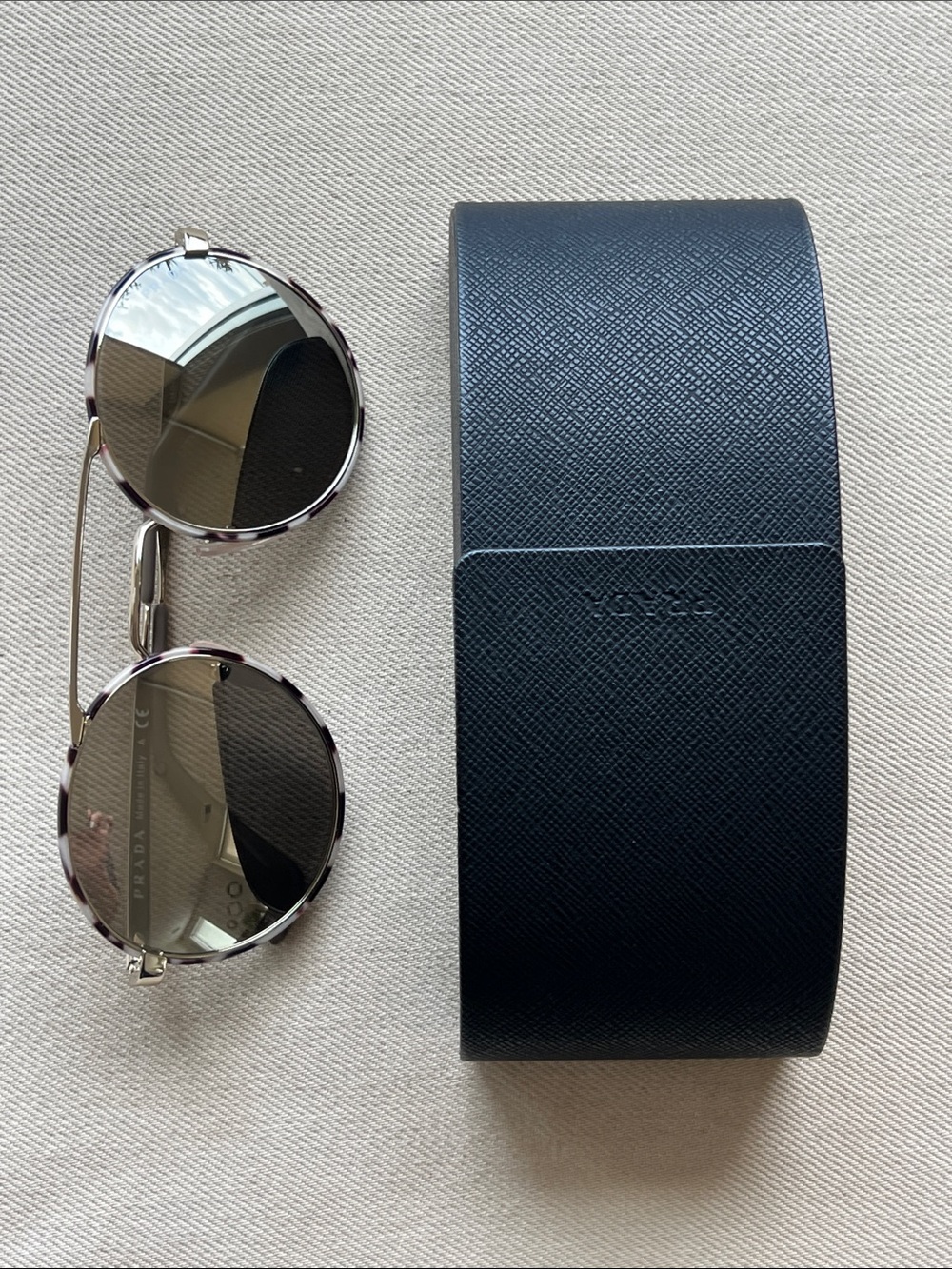 Prada Havana Pale Gold Round Sunglasses (Model SPR 51S) with Box